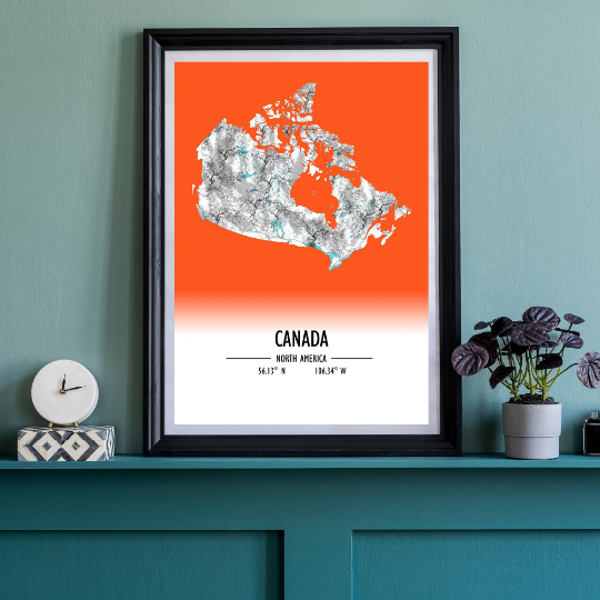 Map Poster Canada / Canada Map Print / Canada Map Wall Art / Canada Décor / Canada Decoration / Canada Gift / Anniversary Wedding Gift