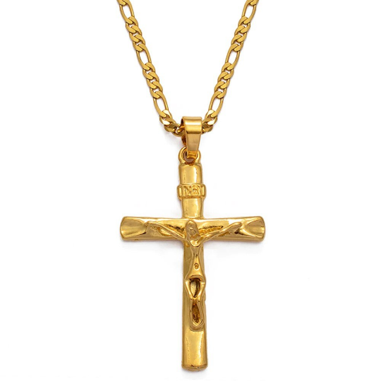 18K Gold Plated Christian Cross Necklace / Christian Cross Necklace / Jesus of Nazareth Necklace / Christian Cross Jewelry / Christian Gift