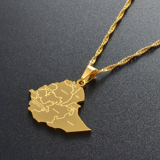 Ethiopia 18K Gold Plated Necklace / Ethiopia Jewelry / Ethiopia Pendant / Ethiopia Gift Active