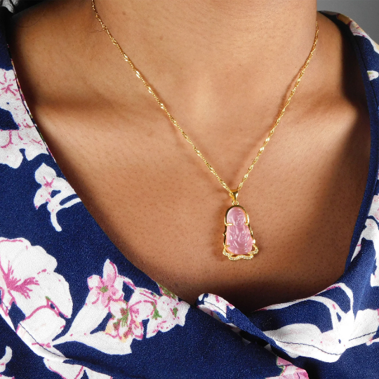 18K Gold Plated Buddha Charm Necklace / Clear Buddha Pendant / Buddhist Necklace / Buddha Jewelry / Guanyin Necklace / Buddha Amulet