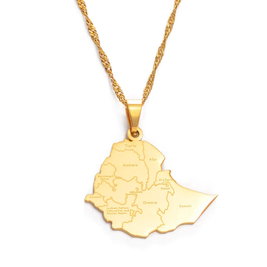 Ethiopia 18K Gold Plated Necklace / Ethiopia Jewelry / Ethiopia Pendant / Ethiopia Gift Active