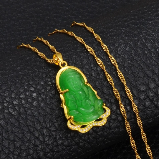 18K Gold Plated Buddha Charm Necklace / Clear Buddha Pendant / Buddhist Necklace / Buddha Jewelry / Guanyin Necklace / Buddha Amulet