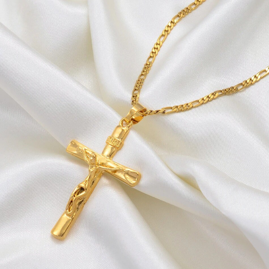 18K Gold Plated Christian Cross Necklace / Christian Cross Necklace / Jesus of Nazareth Necklace / Christian Cross Jewelry / Christian Gift