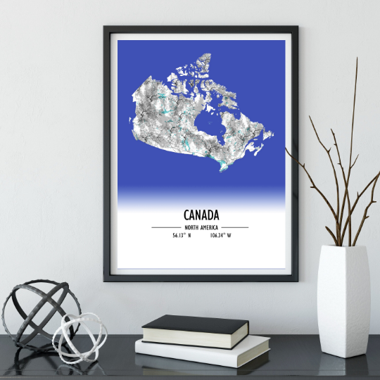 Map Poster Canada / Canada Map Print / Canada Map Wall Art / Canada Décor / Canada Decoration / Canada Gift / Anniversary Wedding Gift