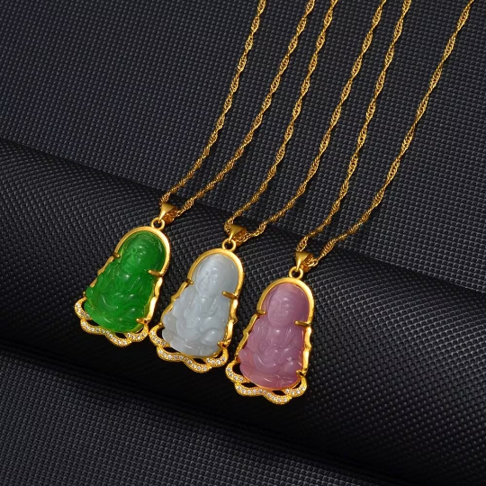 18K Gold Plated Buddha Charm Necklace / Clear Buddha Pendant / Buddhist Necklace / Buddha Jewelry / Guanyin Necklace / Buddha Amulet