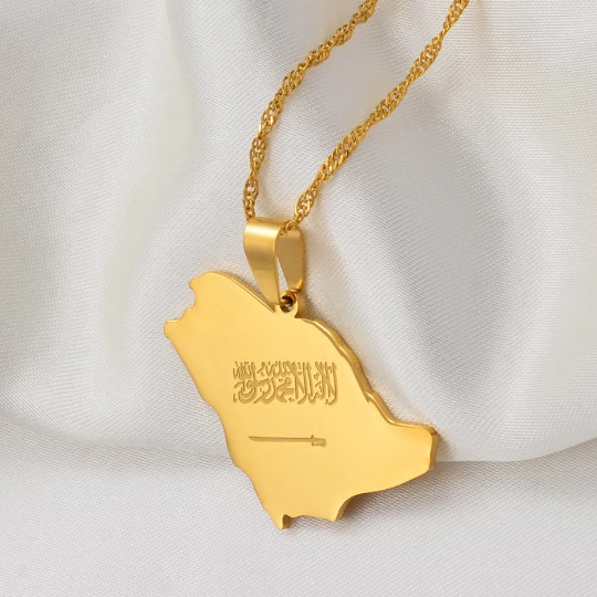 Saudi Arabia 18K Gold Plated Necklace / Saudi Arabia Jewelry / Saudi Arabia Pendant / Saudi Arabia Gift