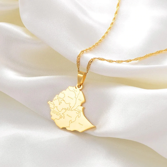 Ethiopia 18K Gold Plated Necklace / Ethiopia Jewelry / Ethiopia Pendant / Ethiopia Gift Active