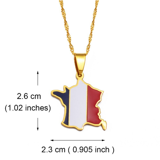 France 18K Gold Plated Colored Necklace / France Jewelry / France Pendant / France Gift