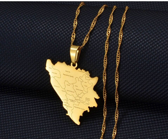 18k Gold Plated Bosnia And Herzegovina Necklace, Bosnia Jewelry, Bosnia Map, Bosnia Flag, Bosnia Pin, Bosnia Gift, Bosnia Earrings