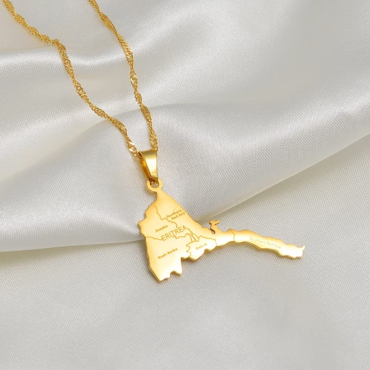 18k Gold Plated Eritrea Necklace, Eritrea Necklace, Eritrea Shirt, Eritrea Gift, Eritrea Pendant, Eritrea Charm, Eritrea Chain