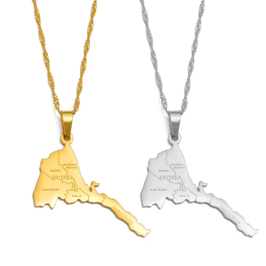 18k Gold Plated Eritrea Necklace, Eritrea Necklace, Eritrea Shirt, Eritrea Gift, Eritrea Pendant, Eritrea Charm, Eritrea Chain