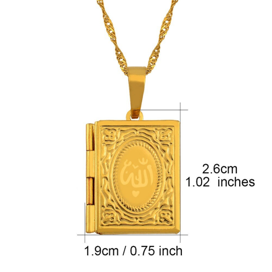 18K Gold Plated Quran Koran Necklace / Ayatul Kursi Necklace / Islamic Necklace / Allah Necklace / Muslim Gift / Insert Pic, Notes Inside