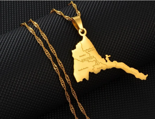 18k Gold Plated Eritrea Necklace, Eritrea Necklace, Eritrea Shirt, Eritrea Gift, Eritrea Pendant, Eritrea Charm, Eritrea Chain