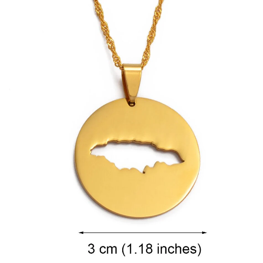 18K Gold Plated Jamaica Map Circle Necklace - Jamaica Necklace - Jamaica Gold Necklace - Jamaica - Jamaica Jewelry - Pandora Charms Jamaica