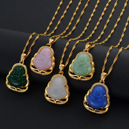 18K Gold Plated Buddha Charm Necklace / Clear Buddha Pendant / Buddhist Necklace / Buddha Jewelry / Guanyin Necklace / Buddha Amulet