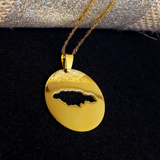 18K Gold Plated Jamaica Map Circle Necklace - Jamaica Necklace - Jamaica Gold Necklace - Jamaica - Jamaica Jewelry - Pandora Charms Jamaica