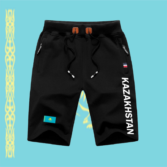 Kazakhstan Shorts / Kazakhstan Pants / Kazakhstan Shorts Flag / Kazakhstan Jersey / Grey Shorts / Black Shorts / Kazakhstan Poster