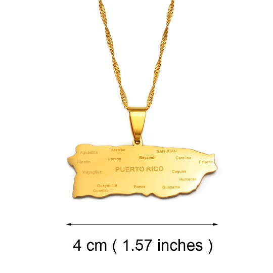 18K Gold-plated Puerto Rico Flag Necklace With City Map / Puerto Map Necklace / Puerto Rico Flag Gold Plated Necklace For Men And Women