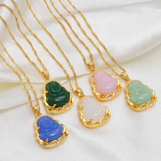 18K Gold Plated Buddha Charm Necklace / Clear Buddha Pendant / Buddhist Necklace / Buddha Jewelry / Guanyin Necklace / Buddha Amulet