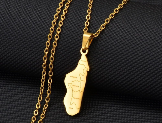 Madagascar 18K Gold Plated Necklace / Madagascar Jewelry / Madagascar Pendant / Madagascar Gift