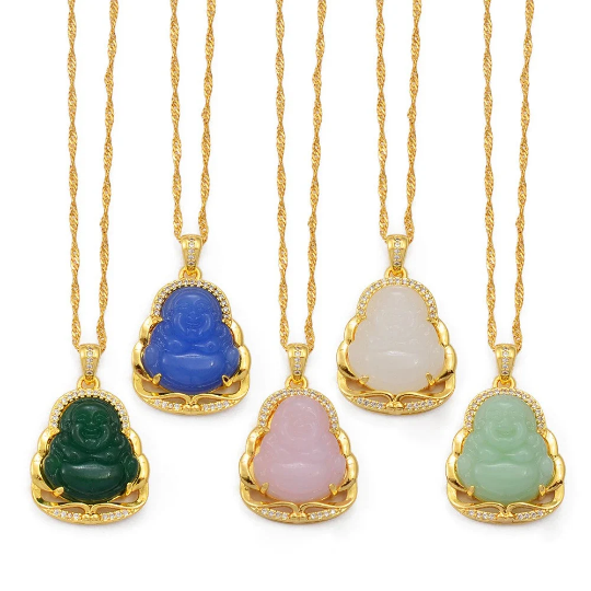 18K Gold Plated Buddha Charm Necklace / Clear Buddha Pendant / Buddhist Necklace / Buddha Jewelry / Guanyin Necklace / Buddha Amulet