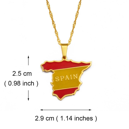 18k Gold Plated Spain Colored Necklace, Spain Earrings, Spain Jewelry, Spain Tshirt, Spain Bracelet, Spain Flag, Spain Gift Ideas