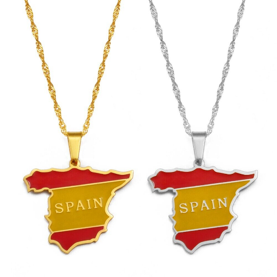 18k Gold Plated Spain Colored Necklace, Spain Earrings, Spain Jewelry, Spain Tshirt, Spain Bracelet, Spain Flag, Spain Gift Ideas