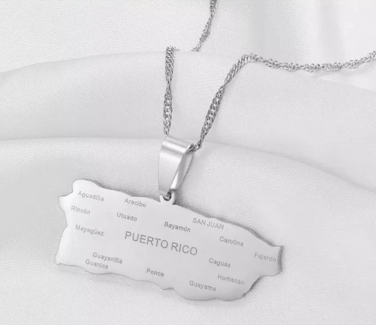 18K Gold-plated Puerto Rico Flag Necklace With City Map / Puerto Map Necklace / Puerto Rico Flag Gold Plated Necklace For Men And Women