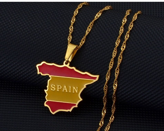 18k Gold Plated Spain Colored Necklace, Spain Earrings, Spain Jewelry, Spain Tshirt, Spain Bracelet, Spain Flag, Spain Gift Ideas