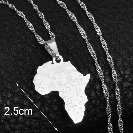 Men African Continent Necklace, Stainless Steel Silver And Gold Plated Flags Design Necklace & Chain, Gold Coin Africa Map Jewelry For Women