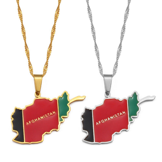 18k Gold Plated Afghanistan Necklaces, Afghanistan Necklace, Afghanistan Gift, Afghanistan Pride, Afghanistan Jewelry, Afghanistan Flag