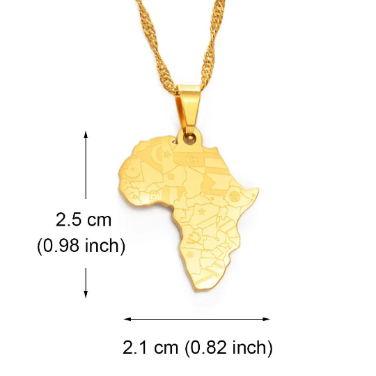 Men African Continent Necklace, Stainless Steel Silver And Gold Plated Flags Design Necklace & Chain, Gold Coin Africa Map Jewelry For Women