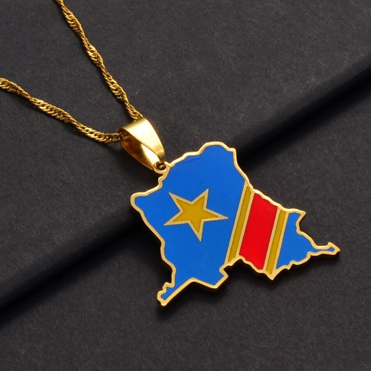 18K Gold Plated Congo Necklace / Republic Of Congo Jewelry / Republic Of Congo Pendant / Republic Of The Congo Gift