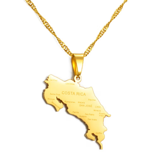 18k Gold Plated Costa Rica Necklace, Costa Rica Art, Costa Rica Print, Costa Rica Flag, Costa Rica Painting, Map Of Costa Rica, Gift