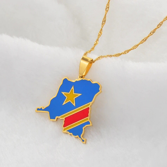 18K Gold Plated Congo Necklace / Republic Of Congo Jewelry / Republic Of Congo Pendant / Republic Of The Congo Gift