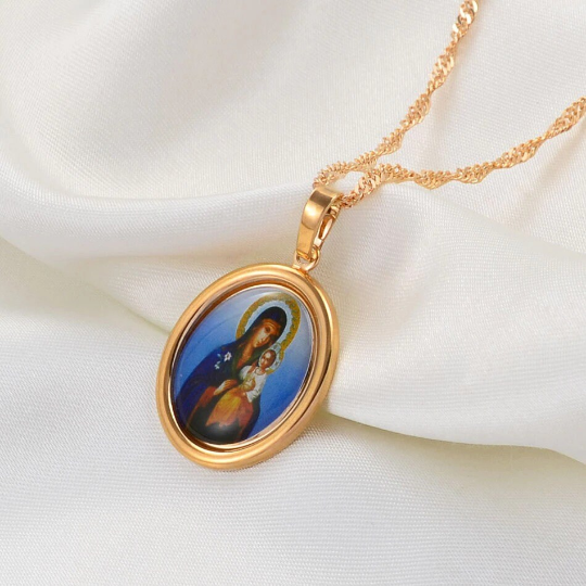 18K Gold Plated Virgin Mary Necklace / Gold Plated Religious Necklace / Christian Necklace / Baptism Jewelry / Virgin Mary Gift