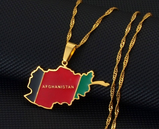 18k Gold Plated Afghanistan Necklaces, Afghanistan Necklace, Afghanistan Gift, Afghanistan Pride, Afghanistan Jewelry, Afghanistan Flag