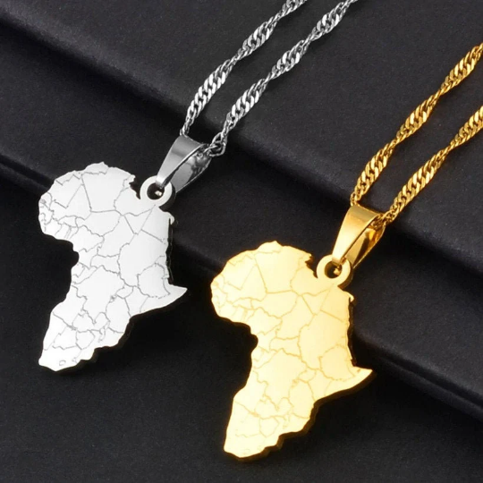 Africa Map Necklace, Africa Pendant, 18k Gold Plated Necklace, Africa Pendant For Women & Men, Map Of Africa Silver Necklace, African Gift