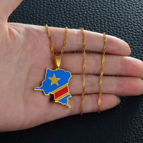 18K Gold Plated Congo Necklace / Republic Of Congo Jewelry / Republic Of Congo Pendant / Republic Of The Congo Gift
