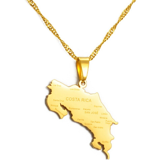 18k Gold Plated Costa Rica Necklace, Costa Rica Art, Costa Rica Print, Costa Rica Flag, Costa Rica Painting, Map Of Costa Rica, Gift