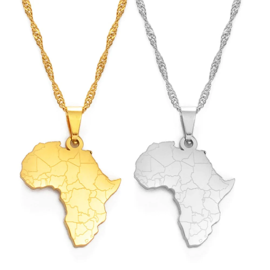 Africa Map Necklace, Africa Pendant, 18k Gold Plated Necklace, Africa Pendant For Women & Men, Map Of Africa Silver Necklace, African Gift