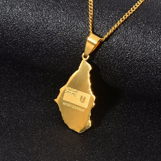 18k Gold Plated Montserrat Map Necklace