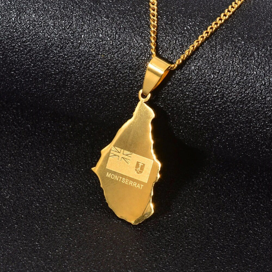 18k Gold Plated Montserrat Map Necklace, Montserrat Necklace, Montserrat Flag, Montserrat Pendant, Montserrat Gifts, Montserrat Earrings