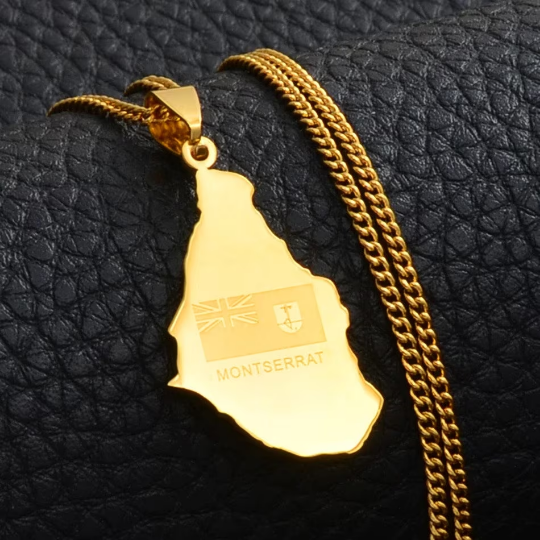 18k Gold Plated Montserrat Map Necklace