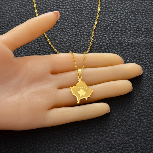 Kosovo 18K Gold Plated Necklace / Kosovo Jewelry / Kosovo Pendant / Kosovo Gift