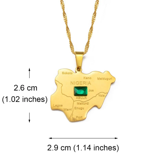 18K Gold Plated Nigeria Map Necklace - Nigerian Flag - Nigeria Necklace Men Women - Nigerian Pendant - Nigeria Jewelry - Nigerian Bracelet