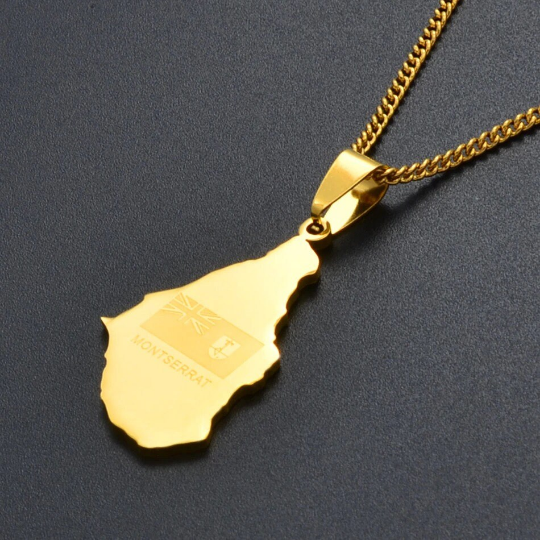 18k Gold Plated Montserrat Map Necklace