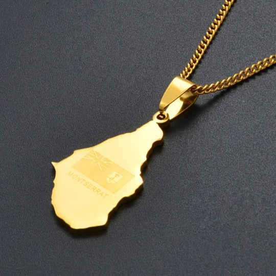 18k Gold Plated Montserrat Map Necklace, Montserrat Necklace, Montserrat Flag, Montserrat Pendant, Montserrat Gifts, Montserrat Earrings