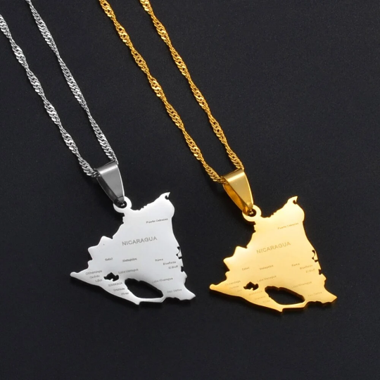 Nicaragua 18K Gold Plated Necklace / Nicaragua Flag Color Necklace / Nicaragua map / Nicaragua Jewelry / Nicaragua Pendant / Nicaragua Gift