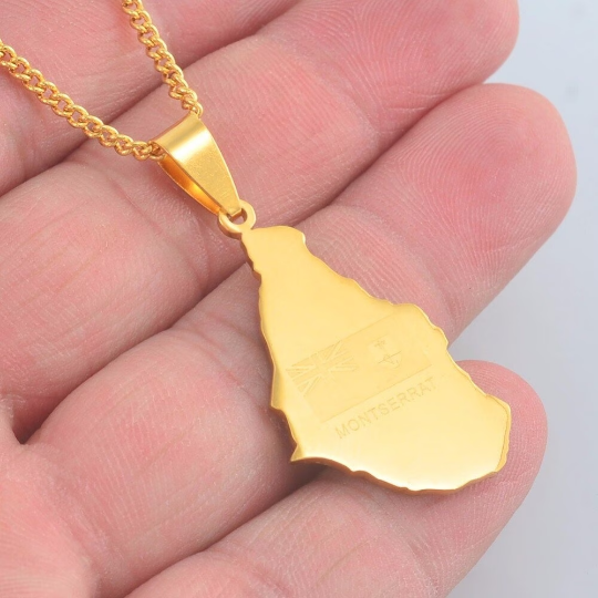 18k Gold Plated Montserrat Map Necklace